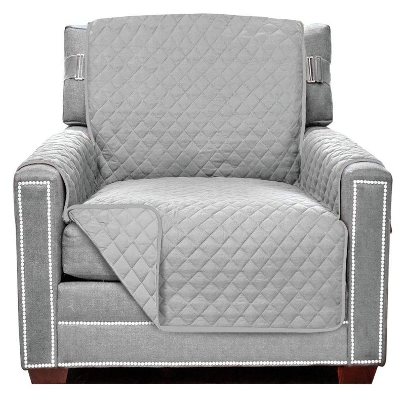 Sofa Shield Armchair Slip Cover with Patented Strap, Cushion Protector, US Designed Reversible Stain and Dog Tear Resistant Slipcover, 23 inch Seat, Washable Covers for Dogs Pets, Light Gray - Image 1